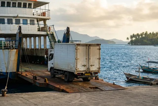 Ferry crossing from Bali carrying a moving truck for an inter-island relocation